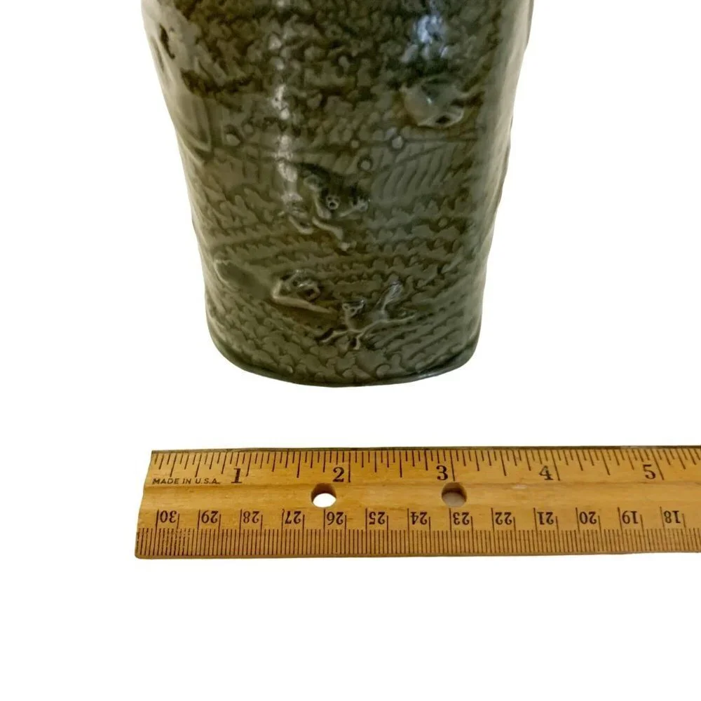 Ceramic Pottery Vase Olive Celadon signed Dennis Meiners